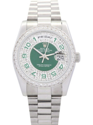 Replica Rolex Day-Date Green and Silver with Diamonds Dial 118346