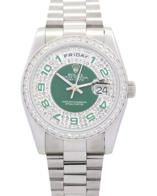 Fake Rolex Day-Date 36mm Green and Silver with Diamonds Dial 118346