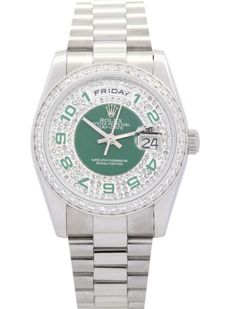 Fake Rolex Day-Date 36mm Green and Silver with Diamonds Dial 118346