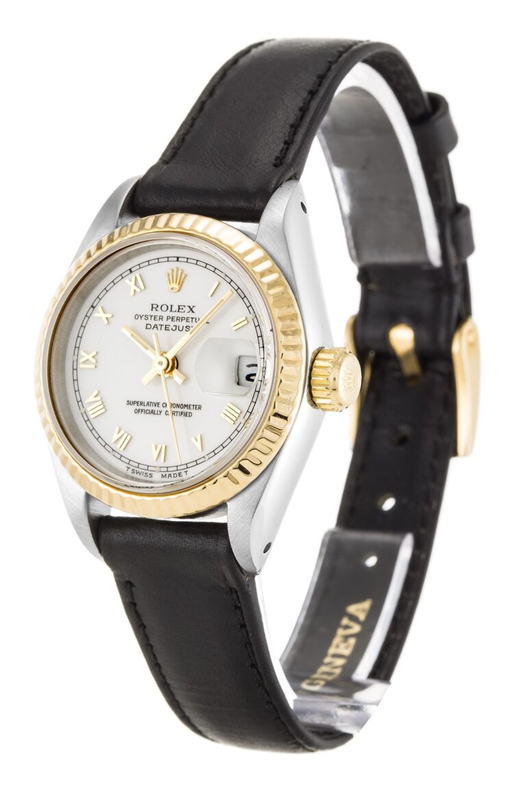 Replica Rolex Lady-Datejust White Dial 69173 Leather Perspective View