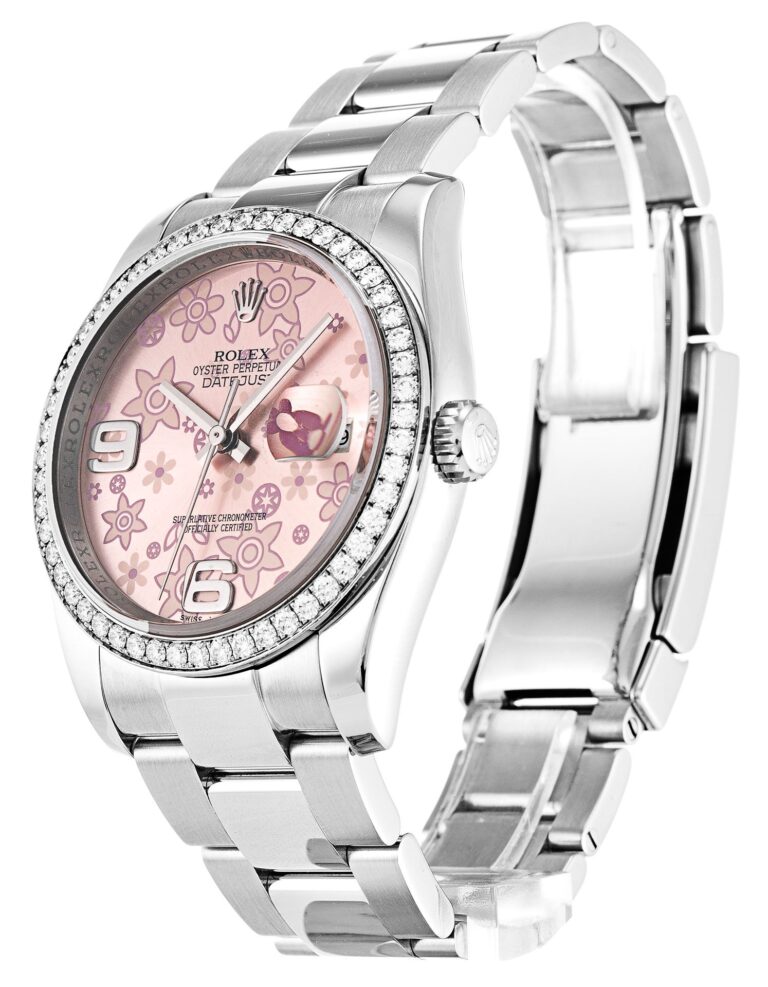 Replica Rolex Datejust Pink Floral Dial 116244 Perspective View