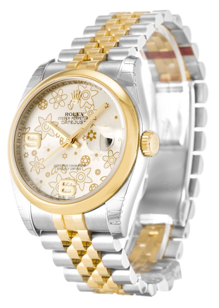 Replica Rolex Datejust Silver Floral Dial 116203 Perspective View