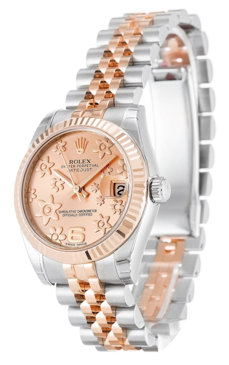 Replica Rolex Datejust Mid-Size Pink Floral Dial 178271 Perspective View