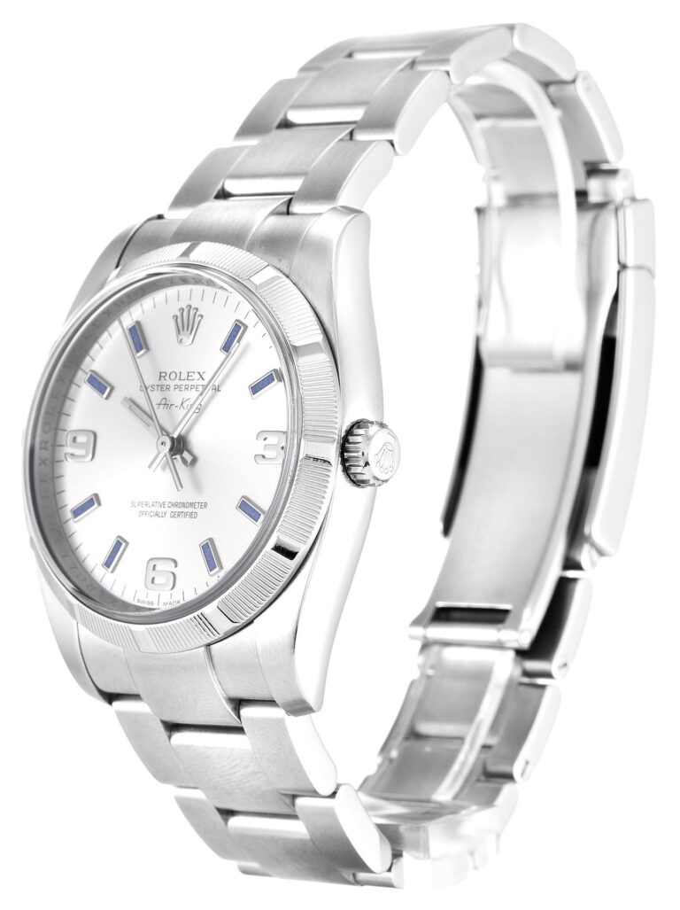 Replica Rolex Air-King Silver Dial 114210-2 Perspective View