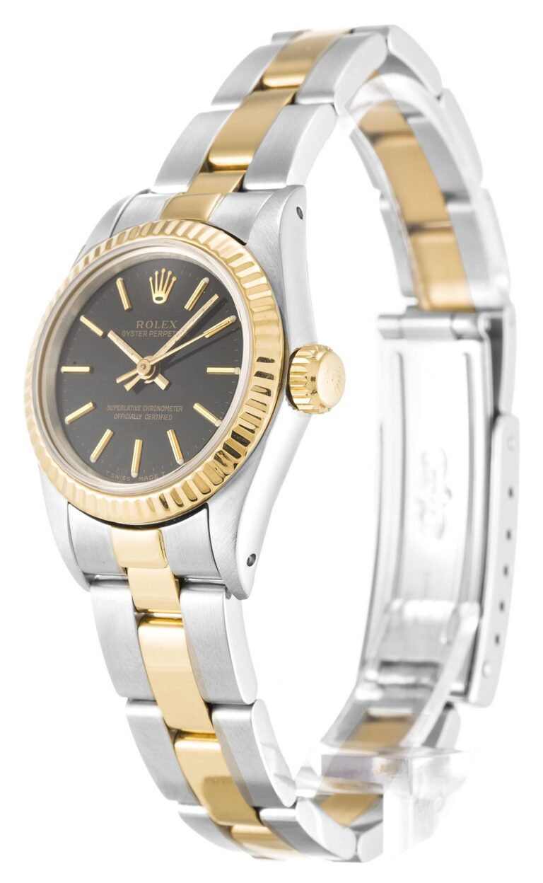Replica Rolex Oyster Perpetual Lady Black Dial 67193 Perspective View