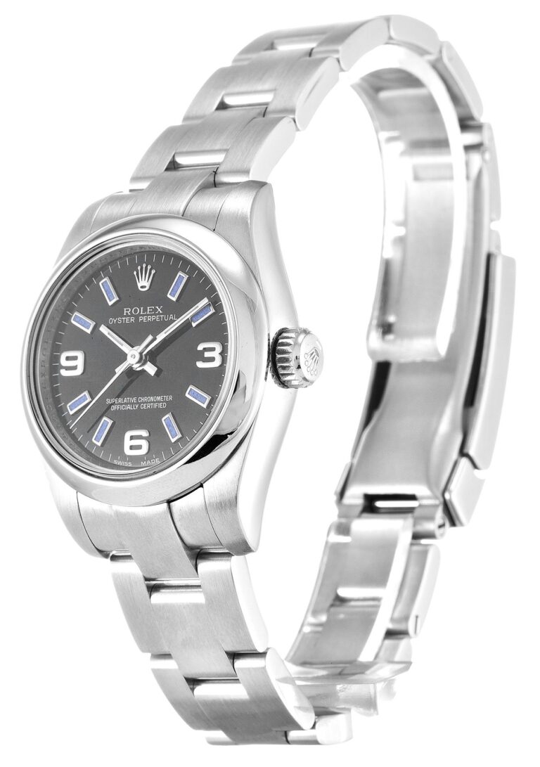 Replica Rolex Oyster Perpetual Lady Black Dial 176200 Perspective View