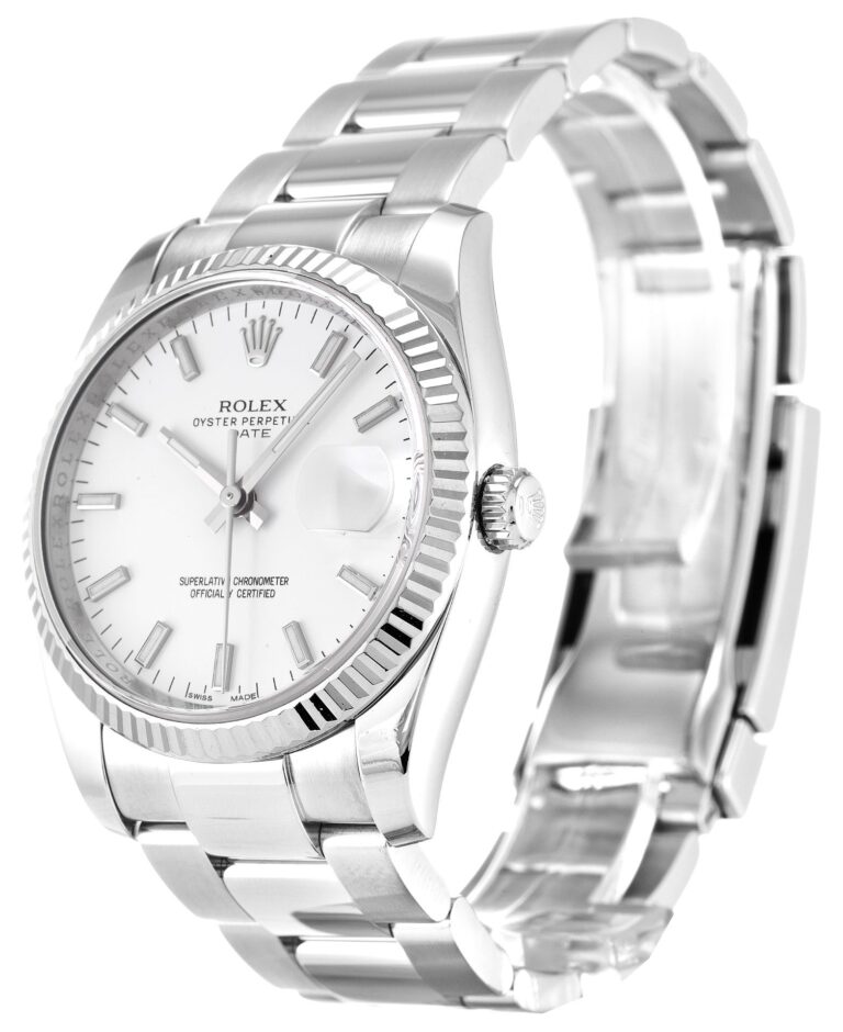 Replica Rolex Oyster Perpetual Date White Dial 115234 Perspective View