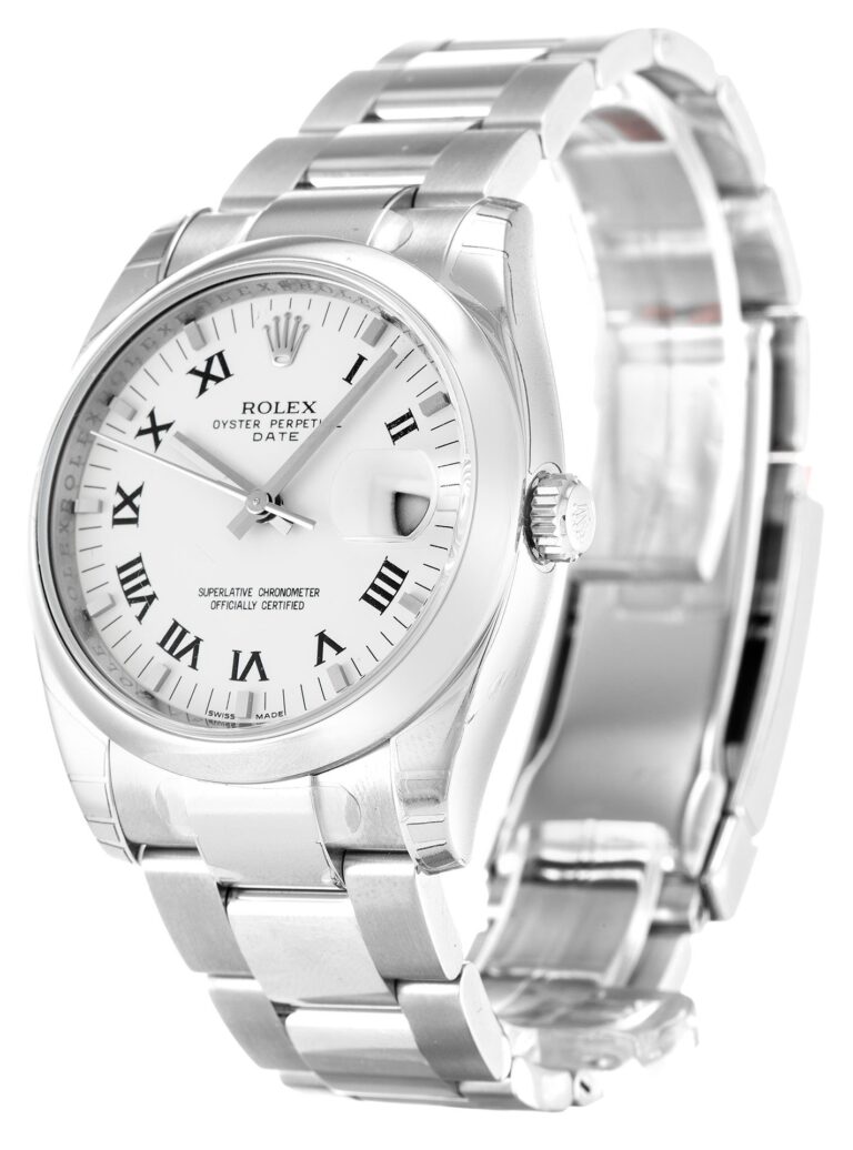 Replica Rolex Oyster Perpetual Date White Dial 115200 Perspective View