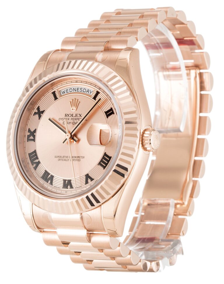 Replica Rolex Day-Date II Rose Dial 218235 Perspective View