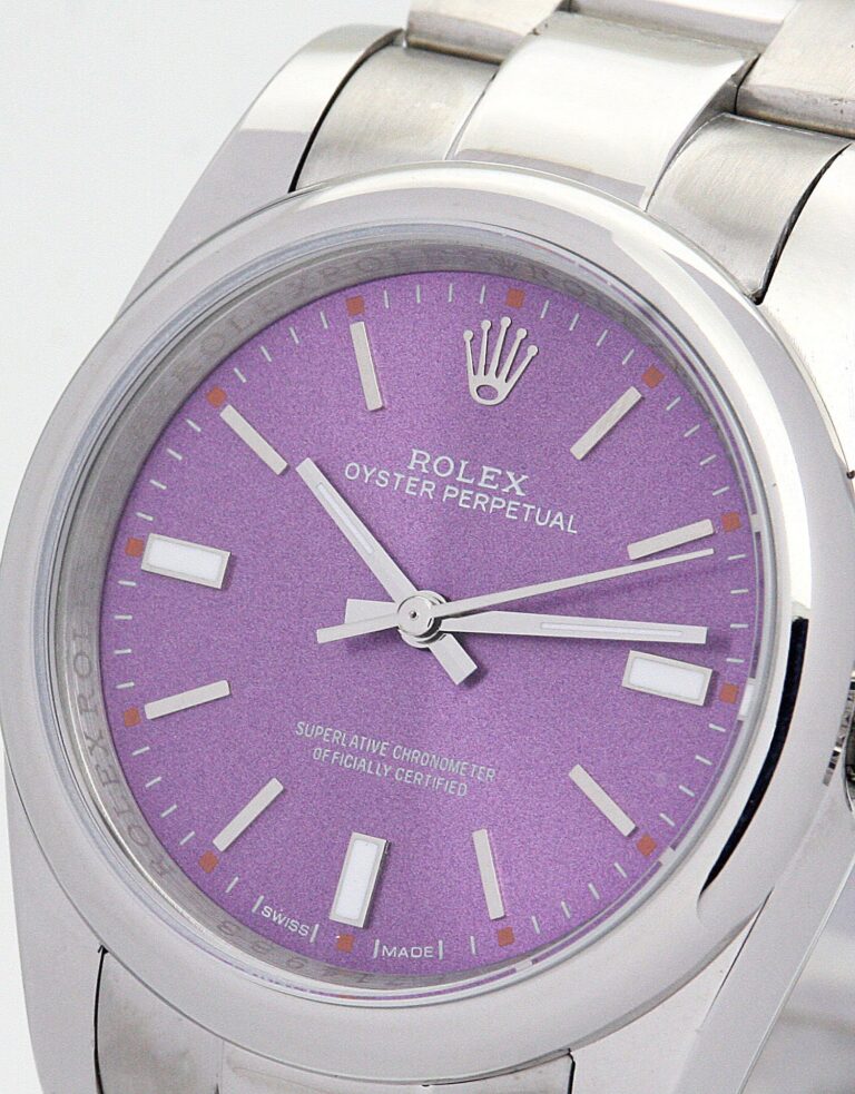 Replica Rolex Oyster Perpetual Lady Purple Dial 177200 Angle Detail