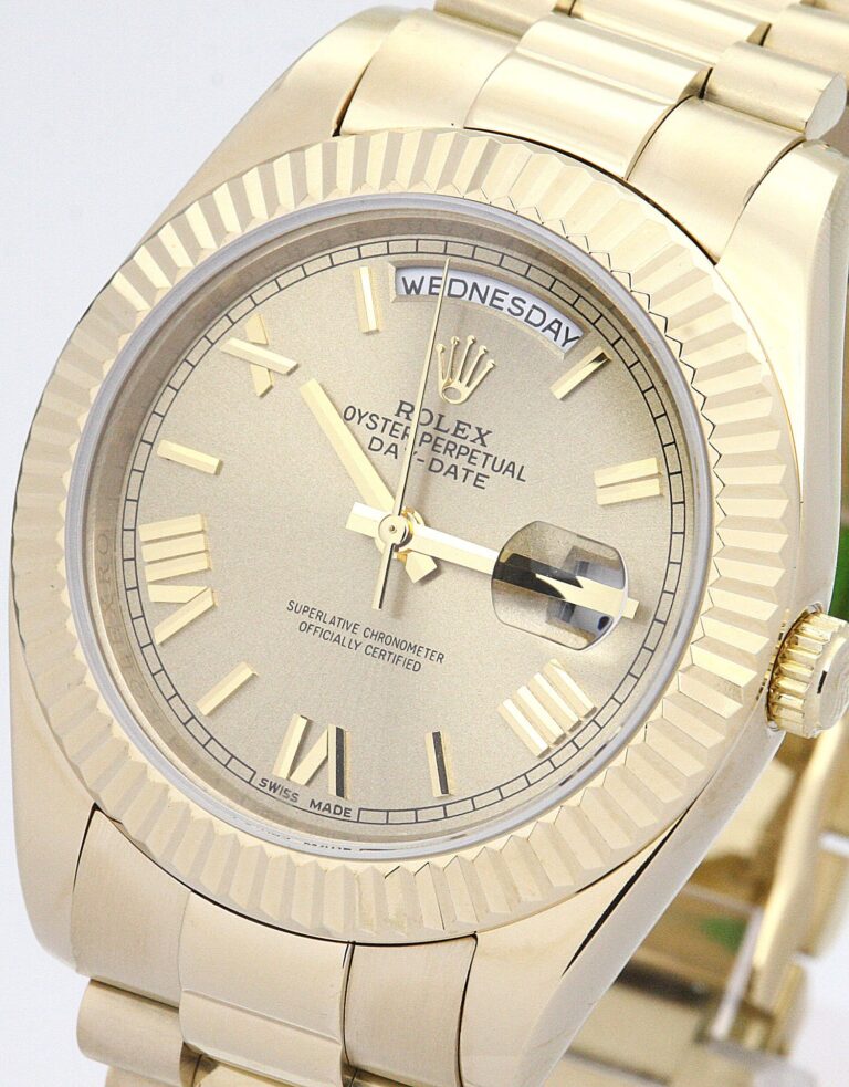 Replica Rolex Day-Date II Gold Dial 218238 Angle Detail