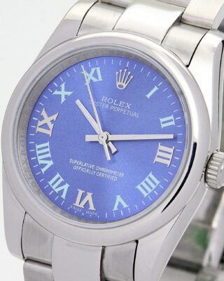 Replica Rolex Oyster Perpetual Lady Blue Dial 177200 Angle Detail