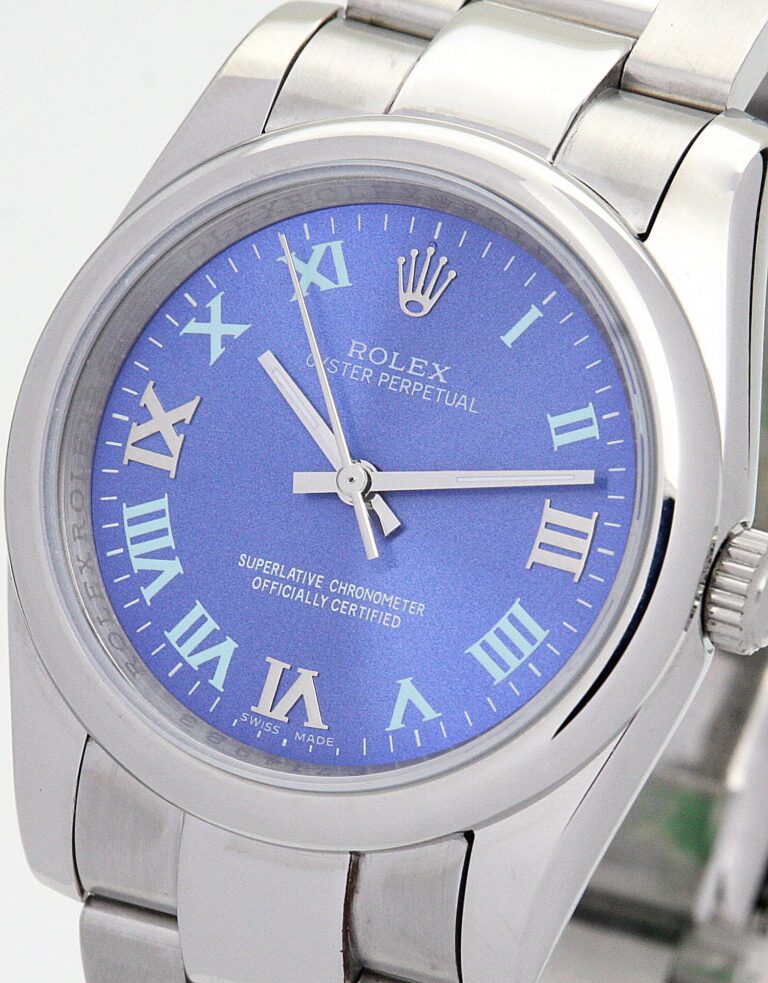 Replica Rolex Oyster Perpetual Lady Blue Dial 177200 Angle Detail