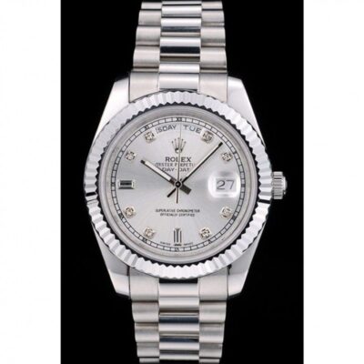 Superclone Rolex Day-Date Silver Dial 41995 Perspective View