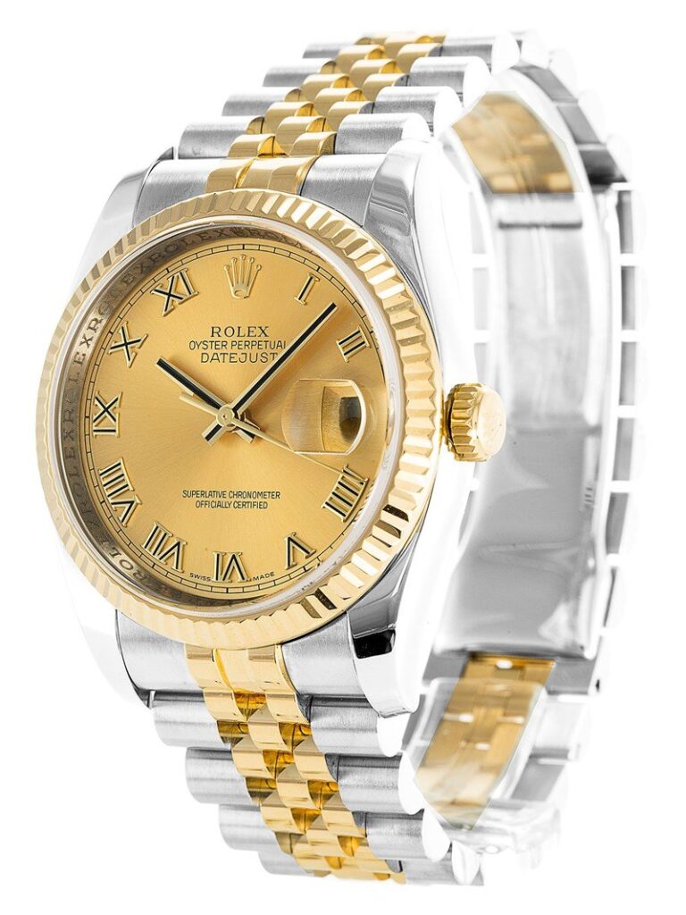 Replica Rolex Datejust Gold Dial 116233 Perspective View