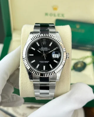 Replica Rolex Datejust Black Dial Fluted Bezel Oyster Bracelet
