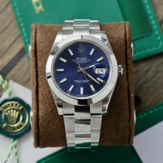 Replica Rolex Datejust Blue Dial Smooth Bezel Oyster Bracelet