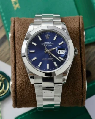Replica Rolex Datejust Blue Dial Smooth Bezel Oyster Bracelet