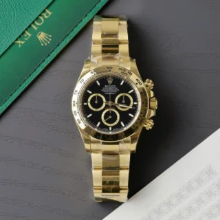 Replica Rolex Daytona Black Dial Gold Bezel Gold Case Oyster Bracelet