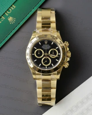 Replica Rolex Daytona Black Dial Gold Bezel Gold Case Oyster Bracelet