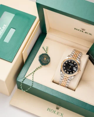 Replica Rolex Datejust Black Dial Diamond Numerals Jubilee Bracelet Two Toned