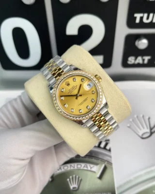 Replica Rolex Datejust Champagne Dial Diamond Bezel