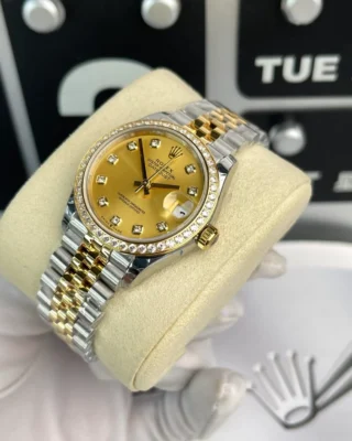 Replica Rolex Datejust Champagne Dial Diamond Bezel
