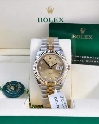 Replica Rolex Datejust Gold Dial Fluted Bezel Two Tone Jubilee Bracelet