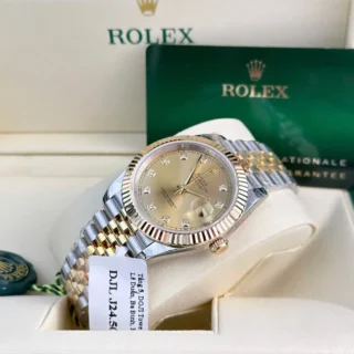 Replica Rolex Datejust Gold Dial Fluted Bezel Two Tone Jubilee Bracelet