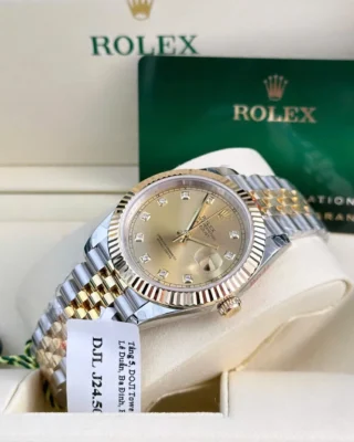 Replica Rolex Datejust Gold Dial Fluted Bezel Two Tone Jubilee Bracelet