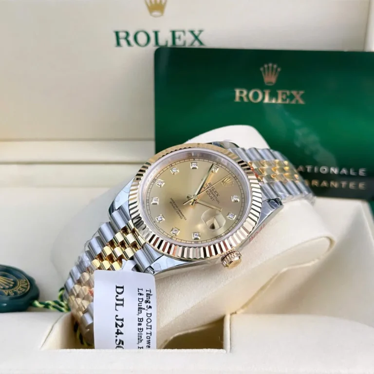 Replica Rolex Datejust Gold Dial Fluted Bezel Two Tone Jubilee Bracelet