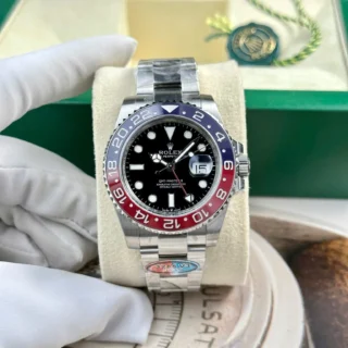 Replica Rolex GMT Master Pepsi Black Dial Blue and Red Bezel Oyster Bracelet