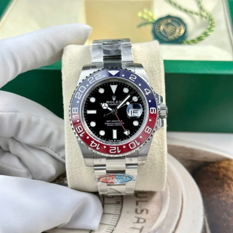 Replica Rolex GMT Master Pepsi Black Dial Blue and Red Bezel Oyster Bracelet