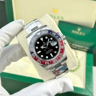 Replica Rolex GMT Master Pepsi Black Dial Blue and Red Bezel Oyster Bracelet