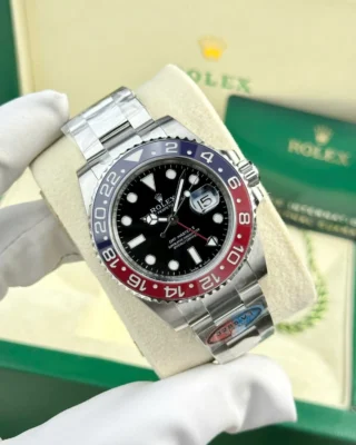 Replica Rolex GMT Master Pepsi Black Dial Blue and Red Bezel Oyster Bracelet