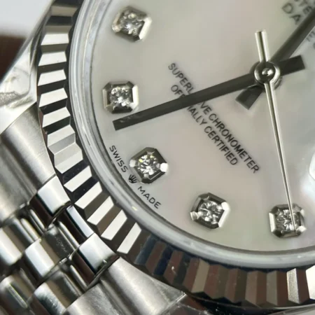 Replica Rolex Datejust Pearl White Dial Fluted Bezel Jubilee Bracelet