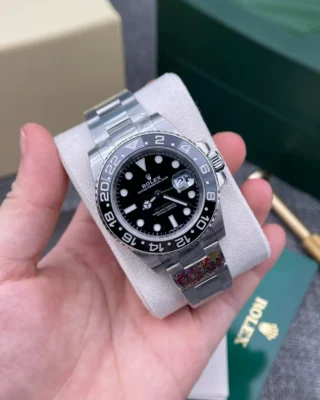 Replica Rolex GMT MAster II Black Dial Black Bezel Oyster Bracelet