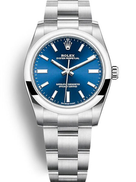 Fake Rolex Oyster Perpetual Lady 34mm Blue Dial 124200
