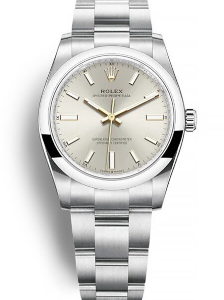 Fake Rolex Oyster Perpetual Lady 34mm Silver Dial 124200