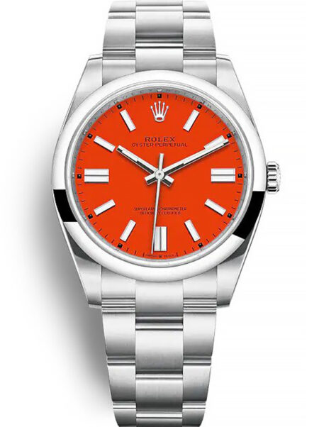 Fake Rolex Oyster Perpetual Lady 41mm Coral Red Dial 124300