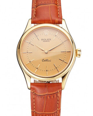 Swiss Fake Rolex Cellini 38mm Gold Dial REP016808