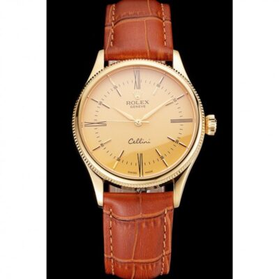 Superclone Rolex Cellini Gold Dial REP016798 Perspective View