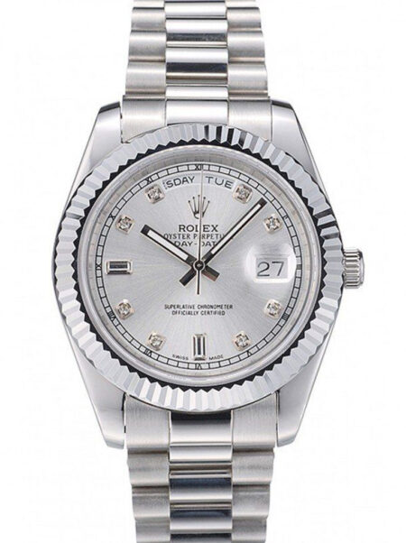 Swiss Fake Rolex Day-Date 41mm Silver Dial 41995