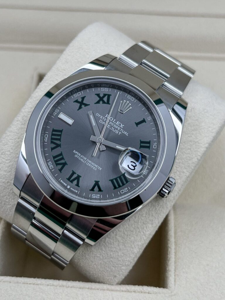 Superclone Rolex Datejust Rhodium Dial 126300 "Wimbledon" Oyster Perspective View