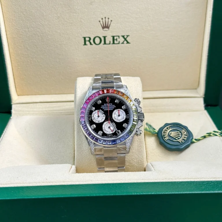 Replica Rolex Daytona Black dial Rainbow Bezel Oyster Bracelet