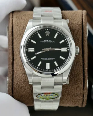 Replica Rolex Oyster Perpetual Black Dial Smooth Bezel Oyster Bracelet