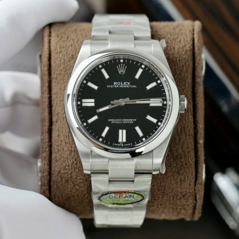 Replica Rolex Oyster Perpetual Black Dial Smooth Bezel Oyster Bracelet