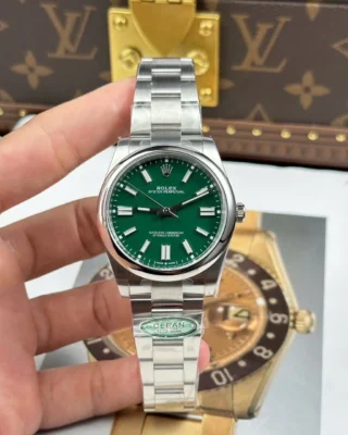 Replica Rolex Oyster Perpetual Green Dial Smooth Bezel Oyster Perpetual
