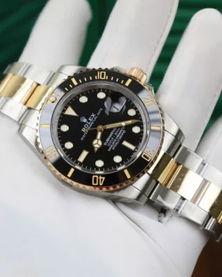 Replica Super Clone Submariner Black Dial Black Bezel Two Tone Oyster Bracelet