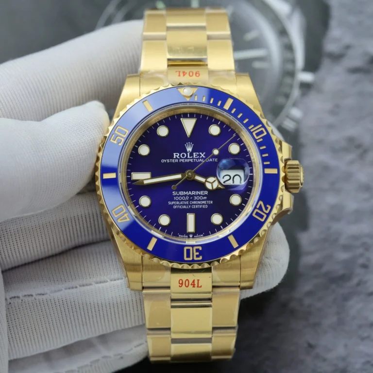 Replica Rolex Submariner Blue Dial Blue Bezel Gold Oyster Brcelet